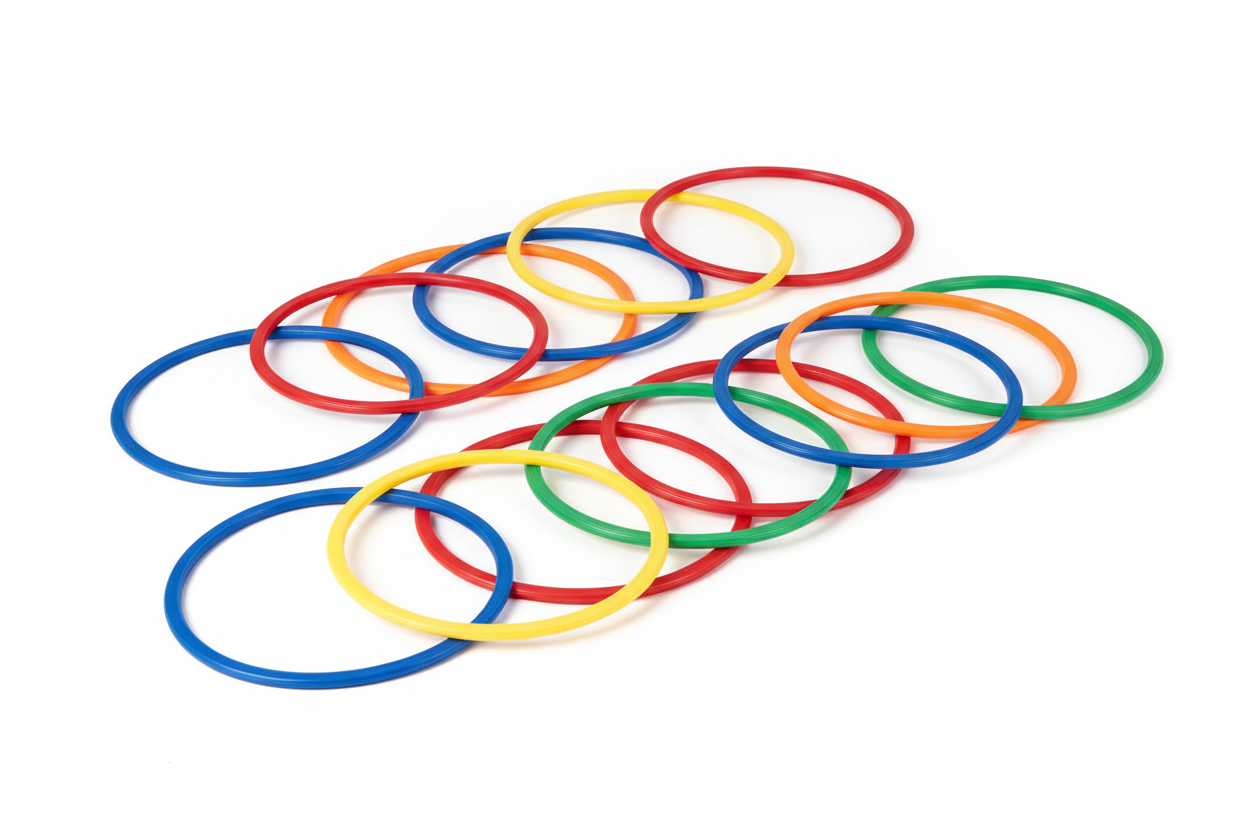 QUIERO QUE CREES UNA FOTO DE FONDO BLANCO CON AROS DE COLORES 